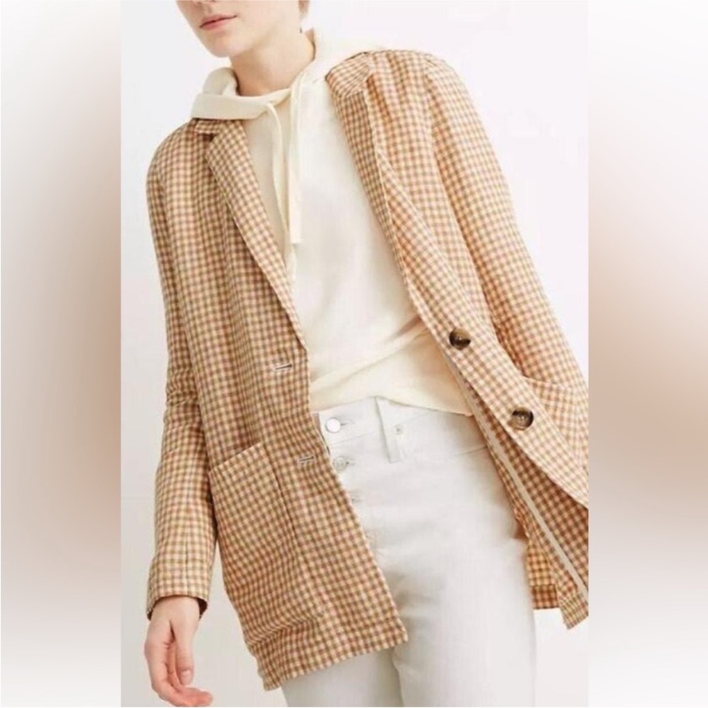 Madewell Linen Tan Gingham Blazer
